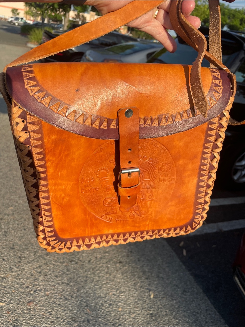 Hand-Stitched Tan Leather Shoulder Bag